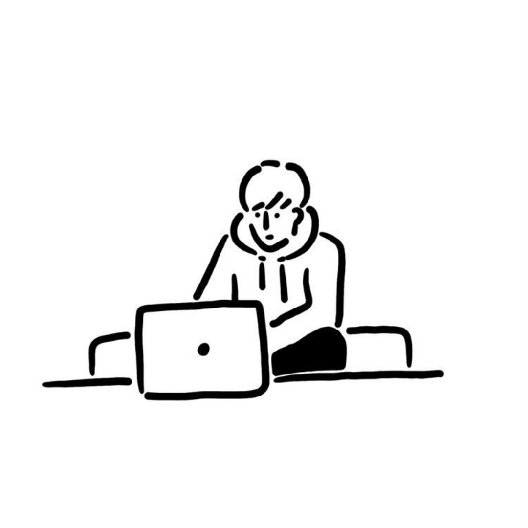 ノートPCに向かうRioのイラスト